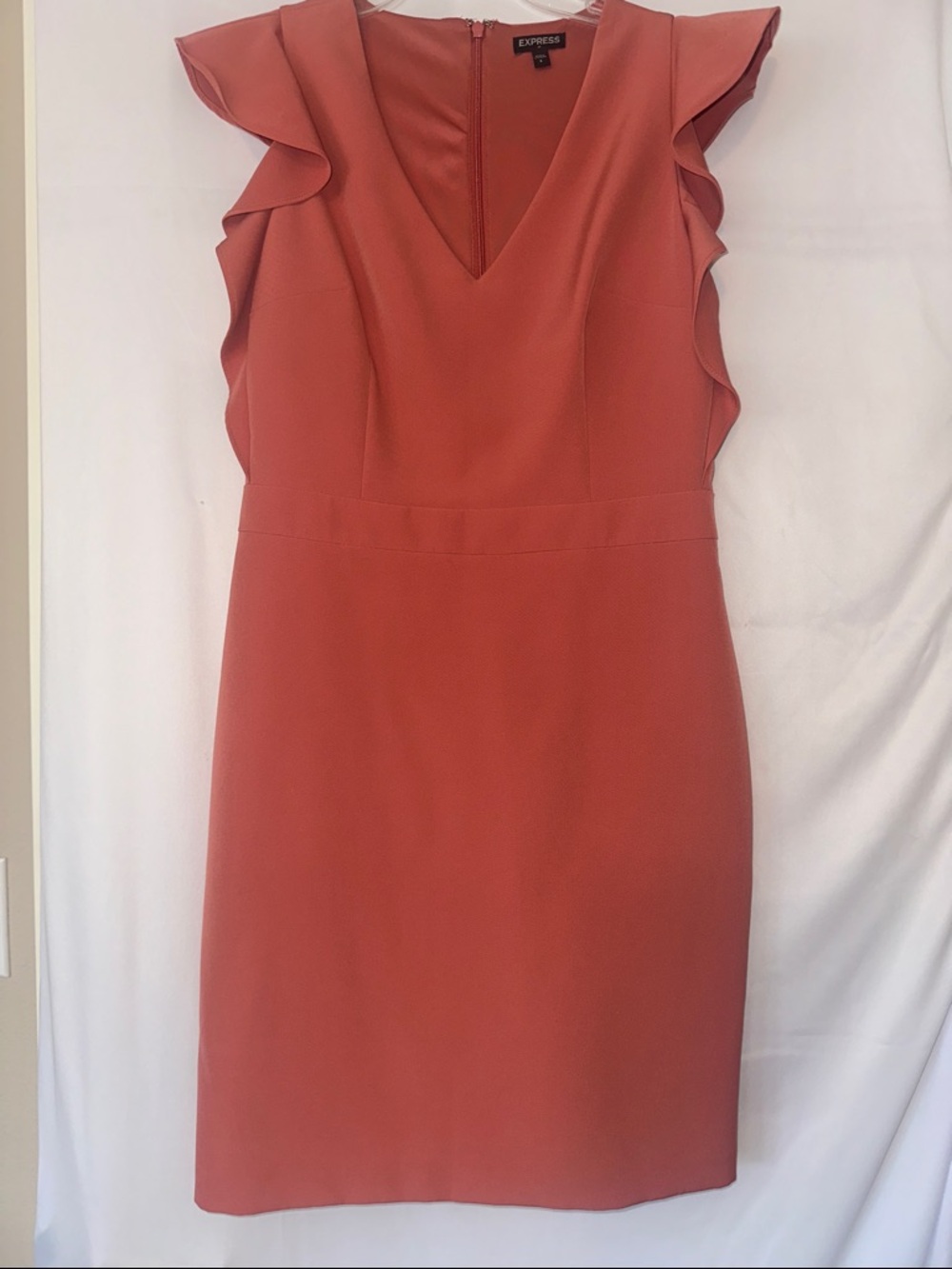 Express Coral Ruffle Sleeve V-Neck Midi Dress